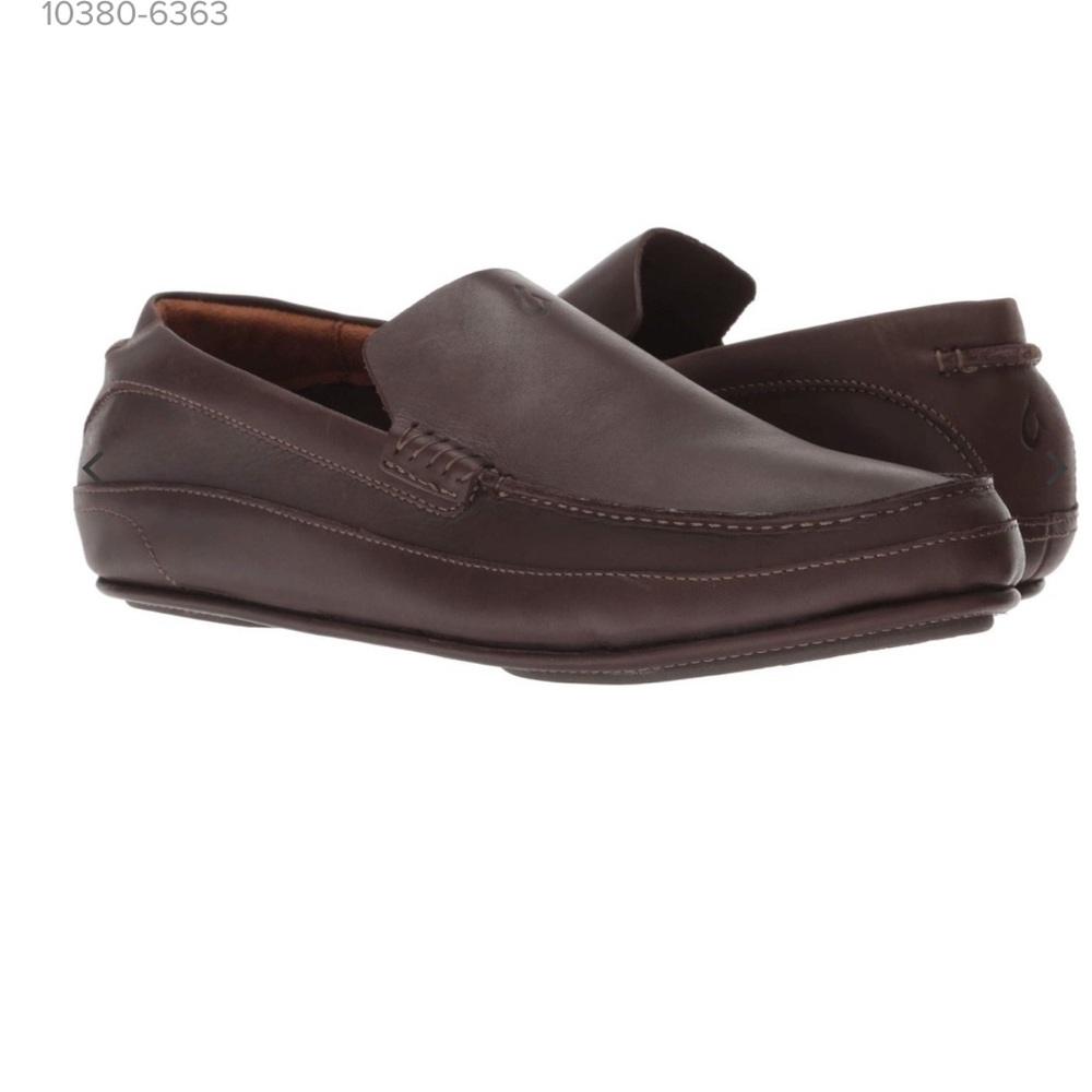 Olukai Dark Brown Kulana Mens Leather Comfort Loafer Slip On Shoes 10.5